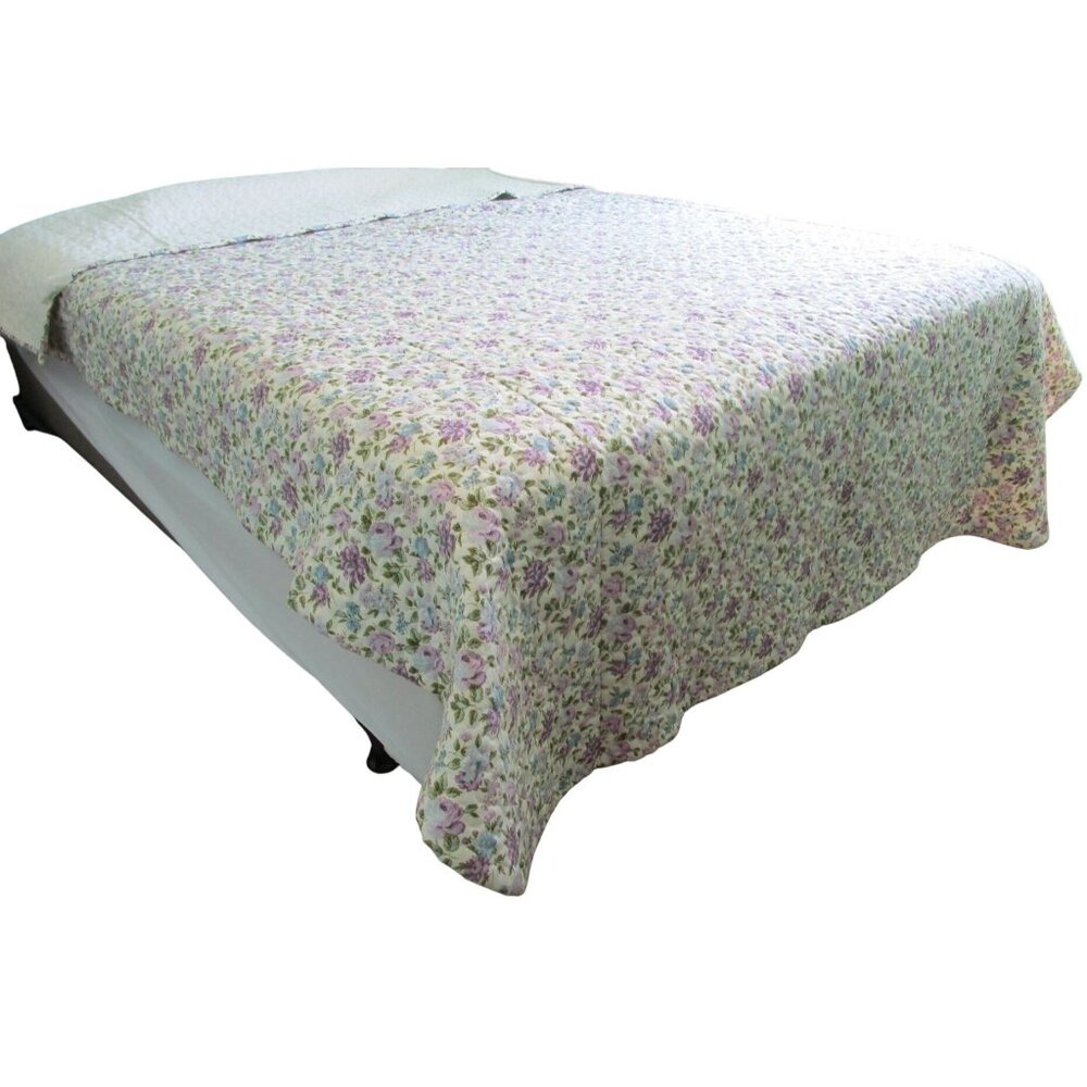 Vintage Waverly Quaker Lady Quilted Floral Bedspread Full Size Retired Fabric GU